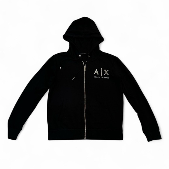 Authentic Unisex Armani Exchange Black and Gold Zip Up Sweater with Logo - Picture 1 of 16